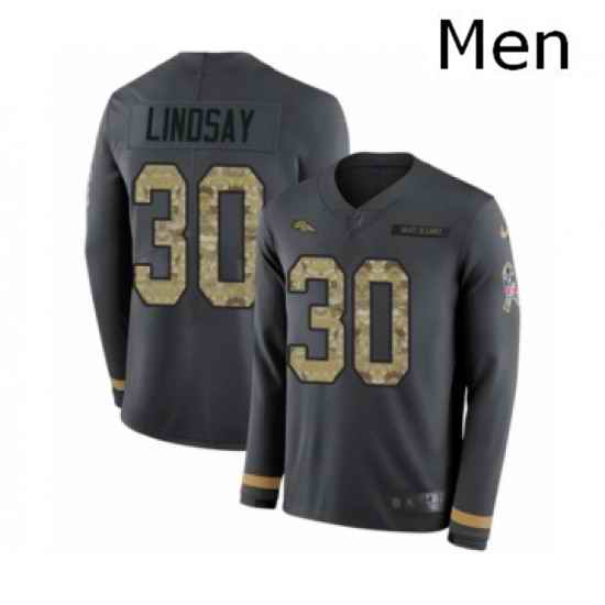Men Nike Denver Broncos 30 Phillip Lindsay Limited Black Salute to Service Therma Long Sleeve NFL Jersey